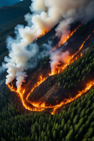 Forest fire overlooking sceneの素材