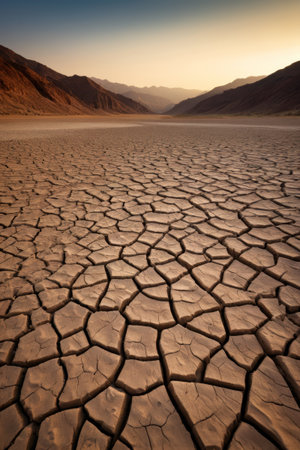 The cracked land in arid areas and the distant mountainsの素材