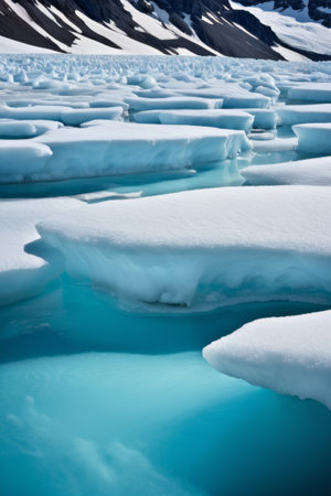 Ice floating on glaciers and blue watersの素材