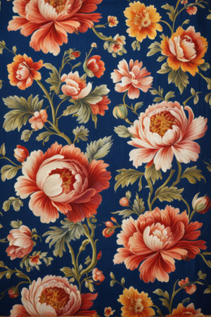 Dark blue floral pattern fabric textureの素材