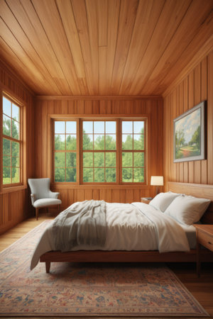 Wooden bedroom interior home sceneの素材