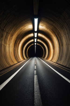 The road scene in the empty tunnelの素材