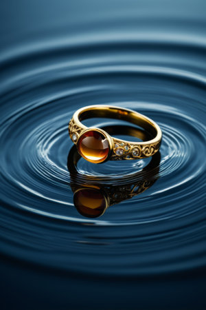 Close-up of a jewel ring on a water waveの素材