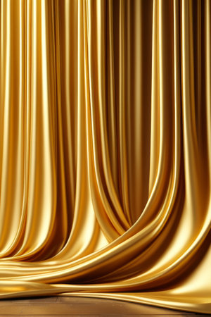 Golden silk textured draped fabric backgroundの素材
