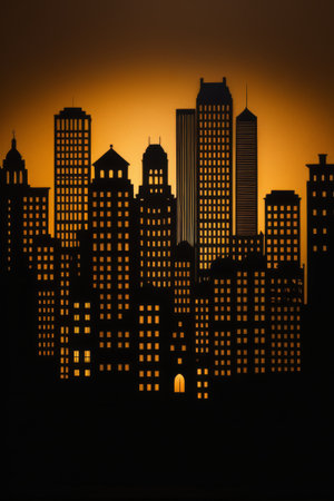 Silhouette of urban buildings at duskの素材
