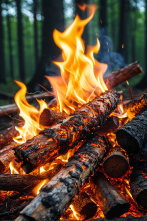 Wood bonfires burning in the forestの素材