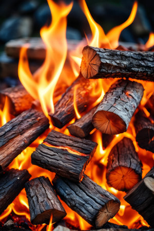 Burning firewood bonfire sceneの素材
