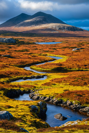 Mountain meadows and winding river sceneryの素材