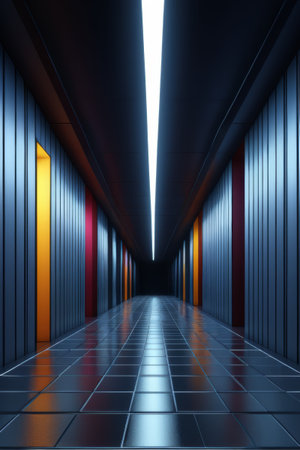 Science fiction style light-up corridor sceneの素材