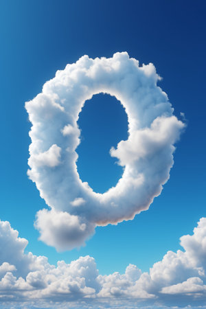 Cloud in the shape of letter Q in the blue skyの素材