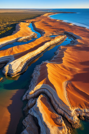 Australian coastal dunes and water landscapeの素材
