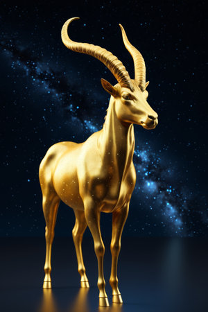 Golden Antelope 3D Model Starry Sky Backgroundの素材