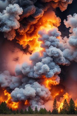 Thick smoke billows from forest firesの素材