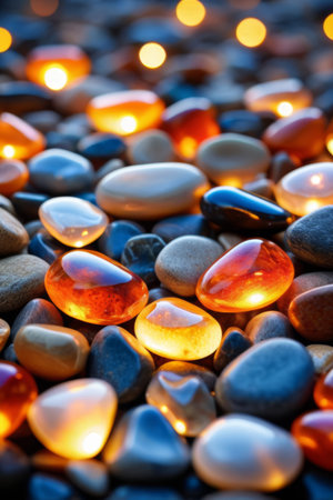 Close-up of glowing pebblesの素材