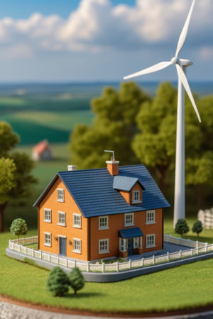 Country Cottage with Wind Turbine Viewの素材