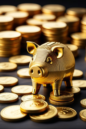 Golden Piggy Bank and Gold Coinsの素材
