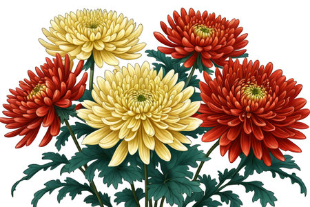 Red and Yellow Chrysanthemum Illustrationの素材