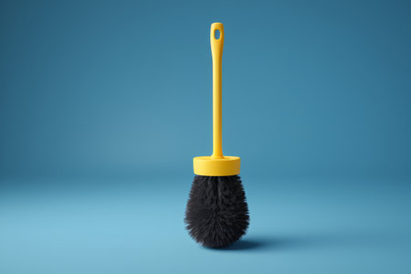 Yellow cleaning brush on blue backgroundの素材