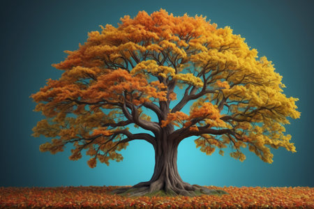 Panoramic view of a single large tree in autumnの素材