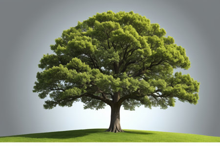 Single green tree in grass sceneの素材