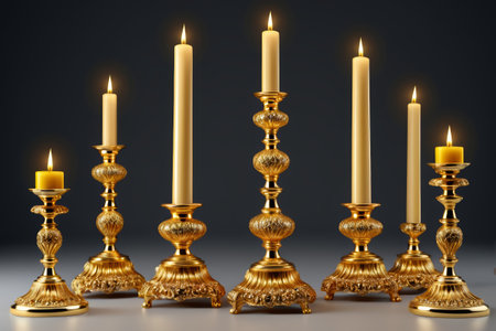 Gold candlestick candle still life materialの素材
