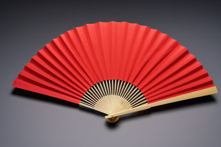 Close up of the red folding fanの素材