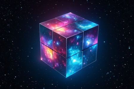 Colored Rubik's Cube against a background of starsの素材