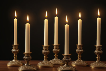 Lighted Candles and Vintage Candlesticksの素材