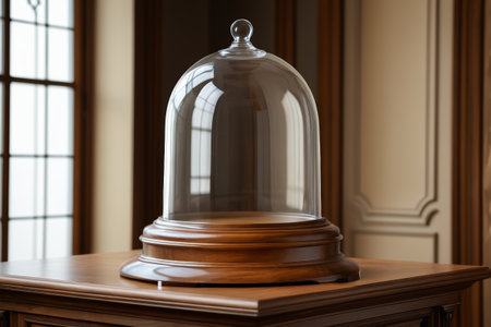 Wood base glass cover still life displayの素材