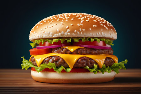 Close up of a double cheese beef burgerの素材