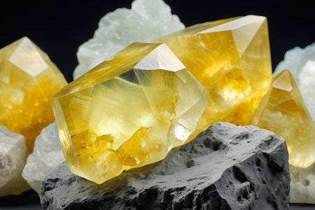 Close up of yellow crystals and rocksの素材