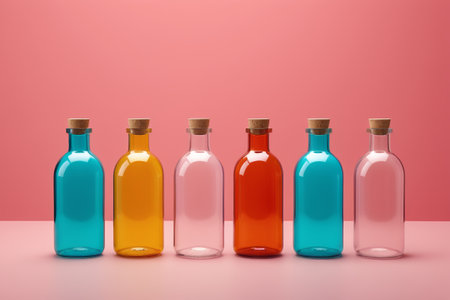 Stained glass bottles are neatly arrangedの素材