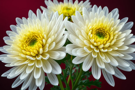 Close up of three white core chrysanthemumsの素材