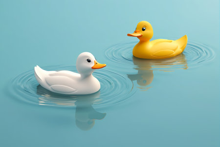 Two rubber ducks on the waterの素材