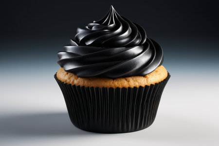 Close up of black piping cupcakesの素材