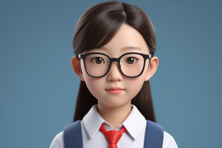 Bust of a primary school student wearing glassesの素材