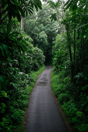 Green outdoor paths in the forestの素材