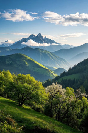 Panoramic natural scenery of mountains and forestsの素材