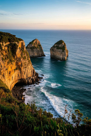 Coastal rock and wave landscapeの素材