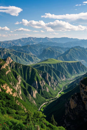 Lush mountains and continuous outdoor natural sceneryの素材