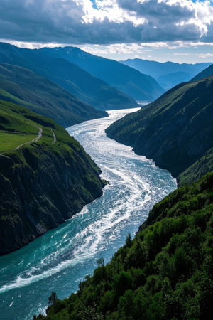Natural scenery of rivers between valleysの素材