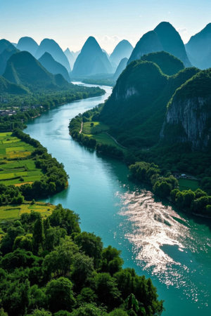 Panoramic scenery of Guilin Li River landscapeの素材