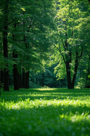 Green forest landscape under sunlightの素材