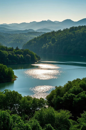 Sparkling lake landscape in the mountainsの素材