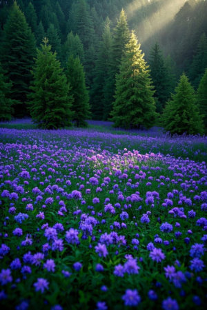 Purple flower sea in the forest natural sceneryの素材