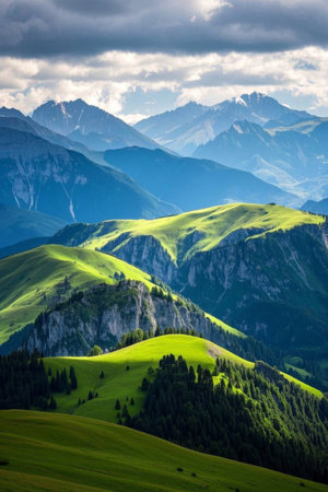 Rolling green mountains and natural sceneryの素材