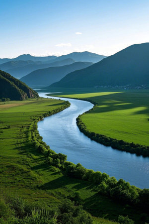 Mountain river pastoral sceneryの素材