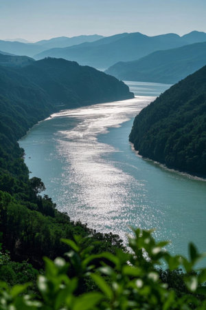 Natural scenery of rivers between valleysの素材
