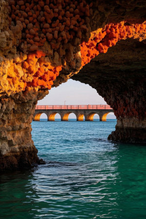 Landscape of seaside caves and cross-sea bridgesの素材