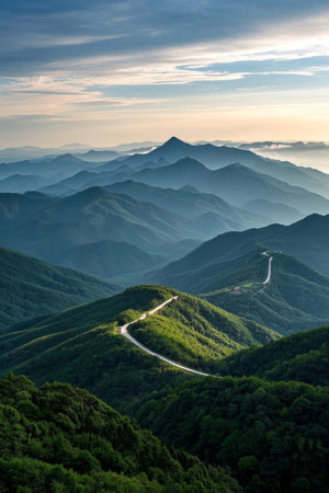 Winding mountain road natural sceneryの素材
